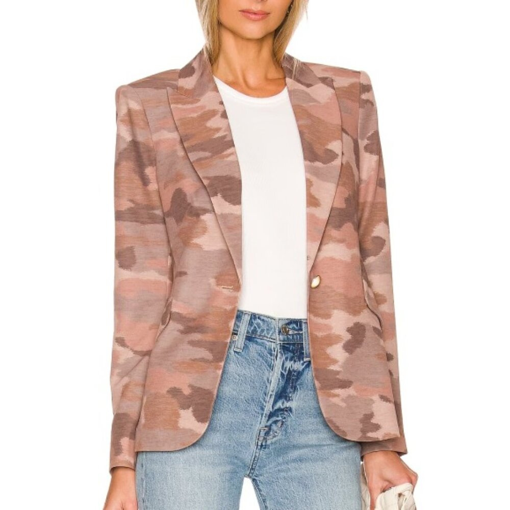 L'AGENCE 'Chamberlain' Camouflage-Print Blazer Jacket, Nude/Dusty Pink